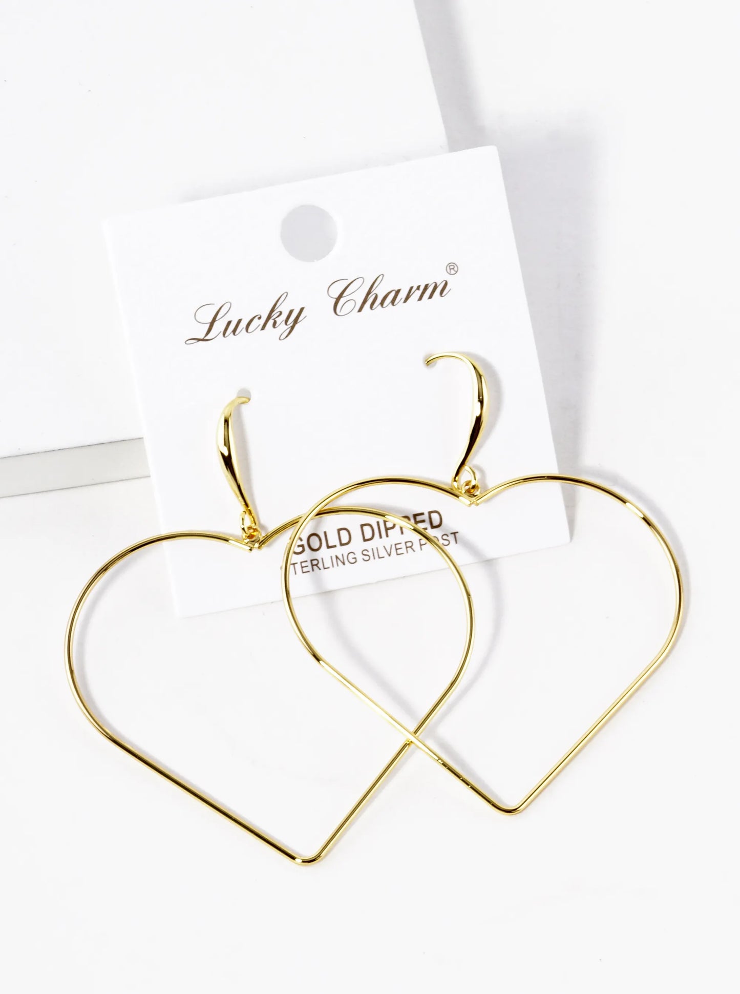 18K Gold Dipped Large Wire Heart Drop Lightweight Earrings