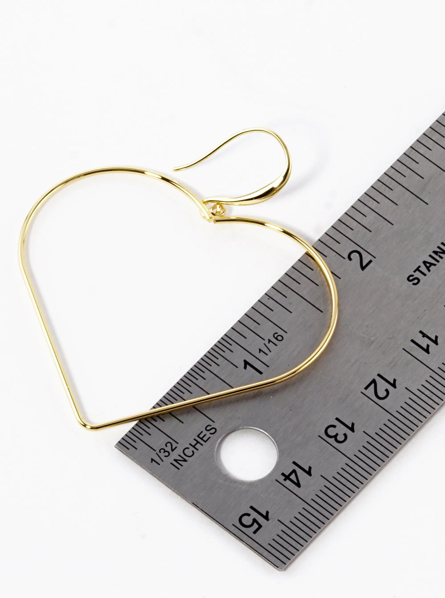 18K Gold Dipped Large Wire Heart Drop Lightweight Earrings