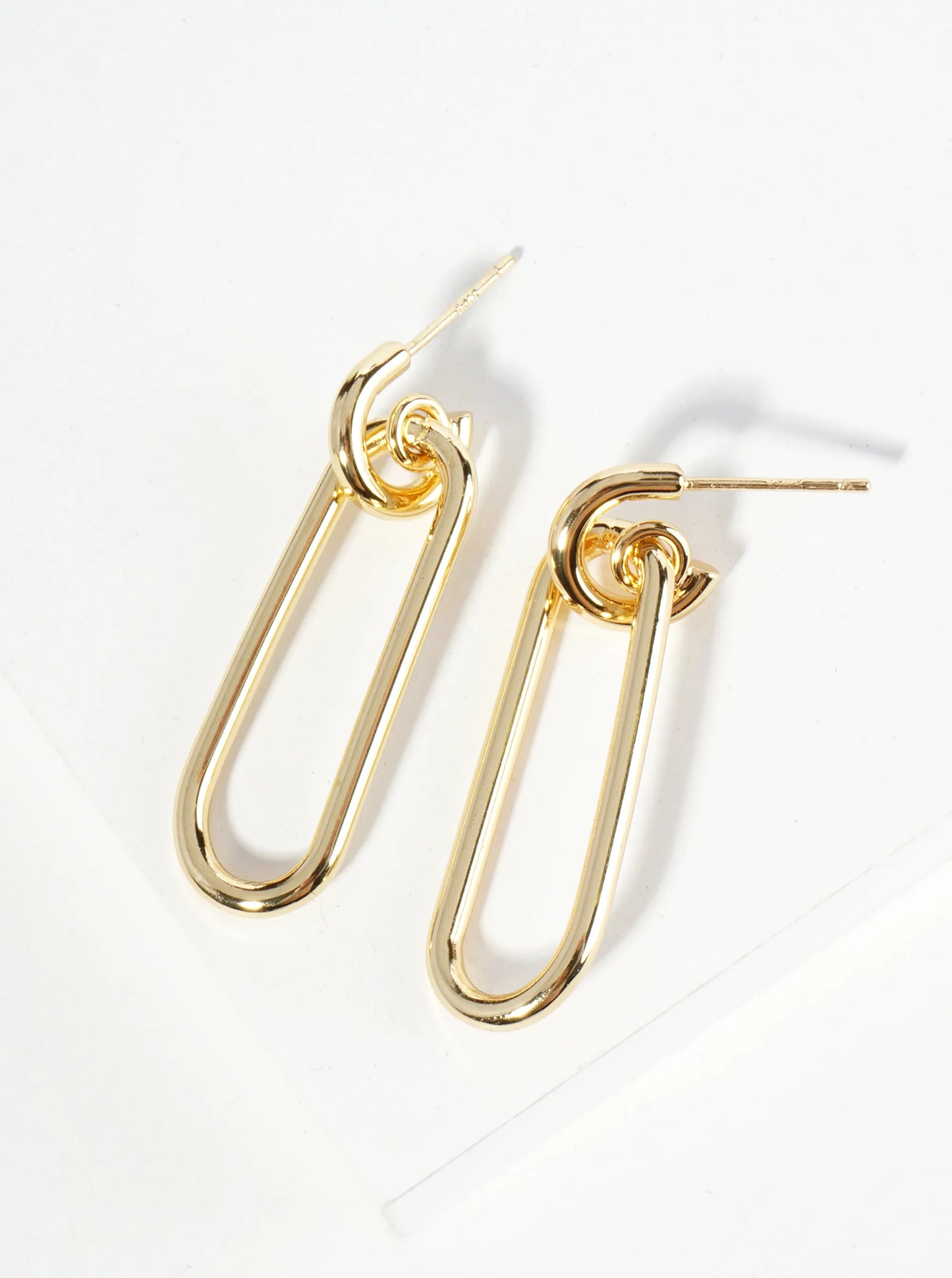 18K Gold Dipped Link Chain Dangle Drop Post Earrings