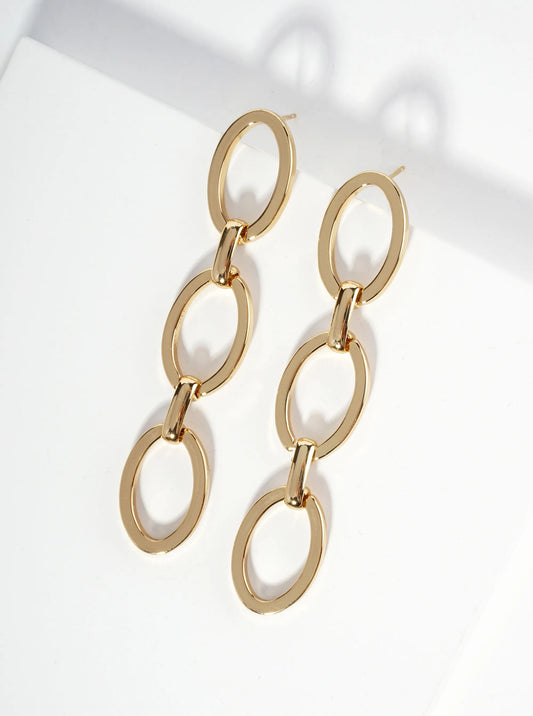 18K Gold Dipped Link Chain Drop Statement Earrings