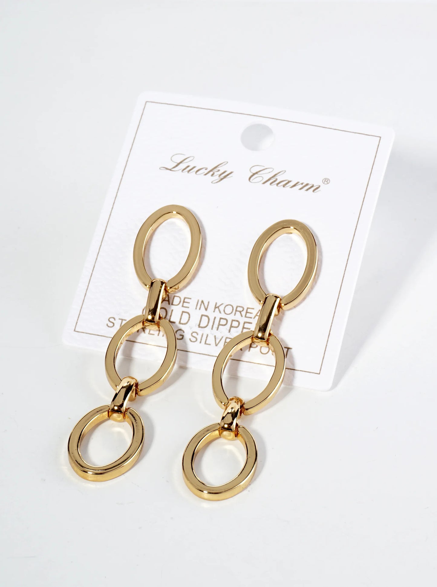 18K Gold Dipped Link Chain Drop Statement Earrings