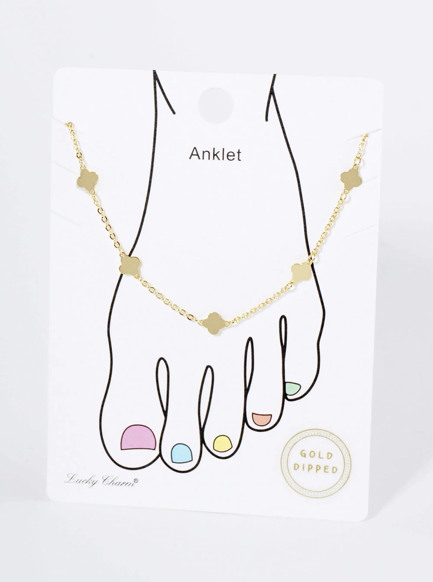 18K Gold Dipped Linked Delicate Quatrefoil Brass Chain Anklet