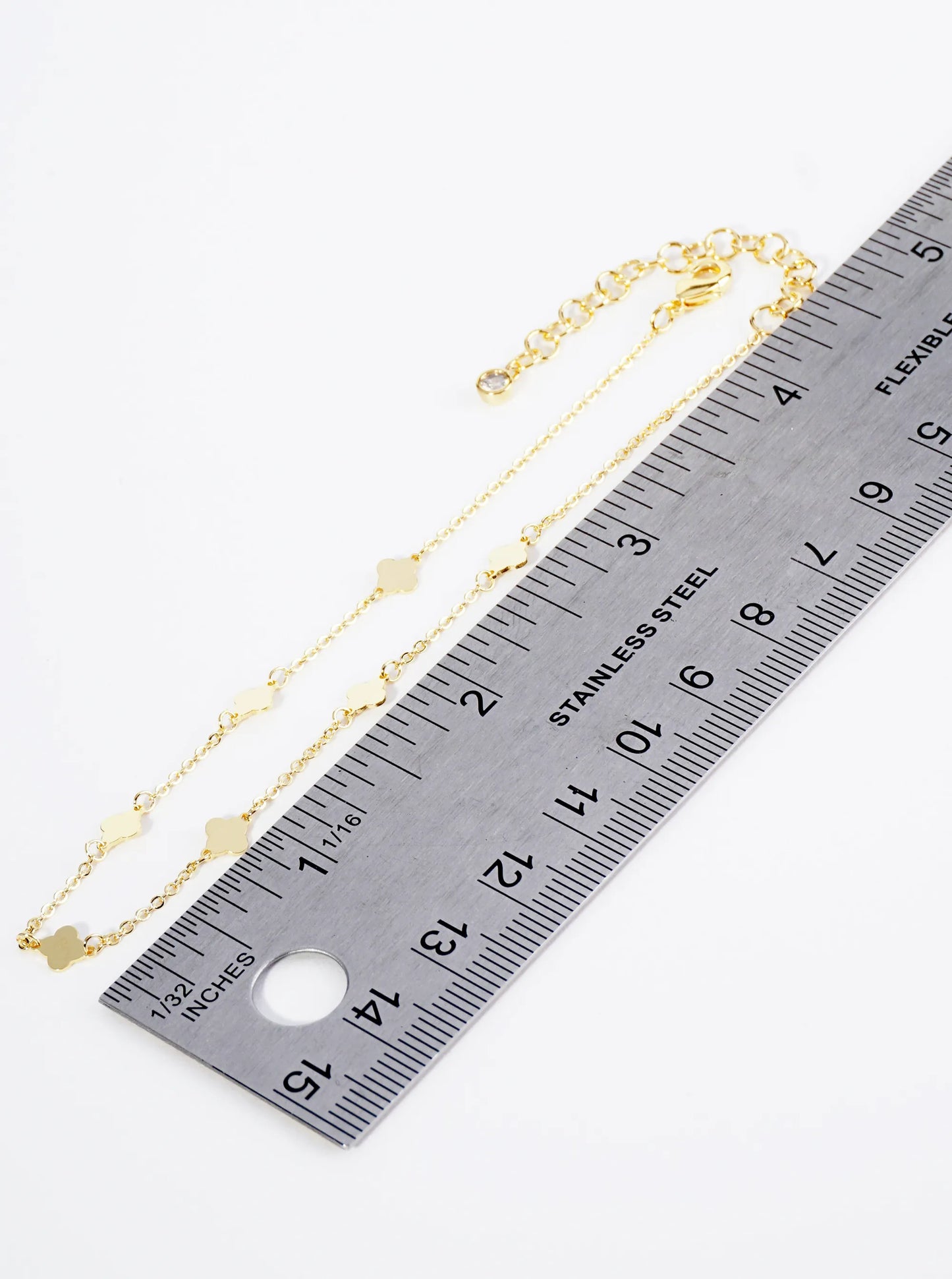 18K Gold Dipped Linked Delicate Quatrefoil Brass Chain Anklet