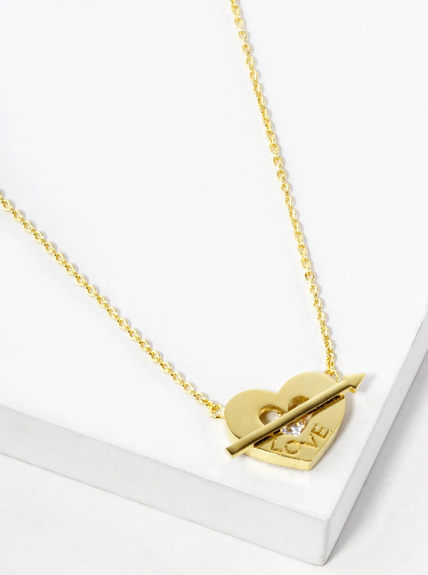 White Gold Dipped Love Engraved Cupids Heart Pendant Necklace