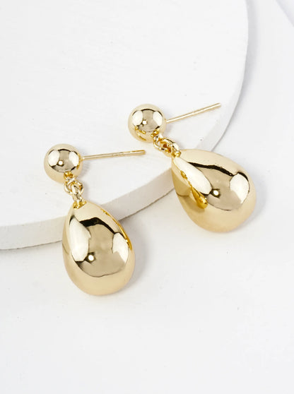 18K Gold Dipped Medium Puffy Teardrop Drop Dangle Post Earrings