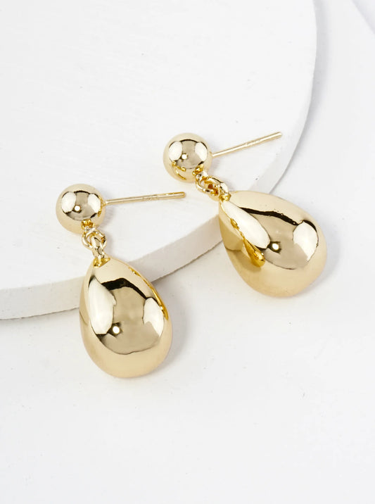 18K Gold Dipped Medium Puffy Teardrop Drop Dangle Post Earrings