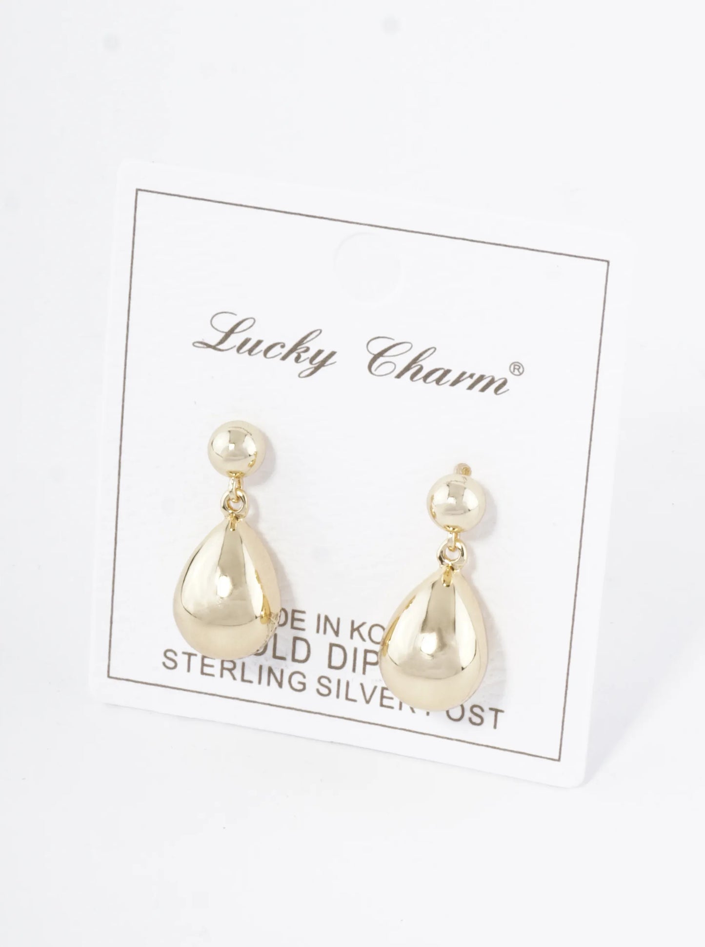 18K Gold Dipped Medium Puffy Teardrop Drop Dangle Post Earrings