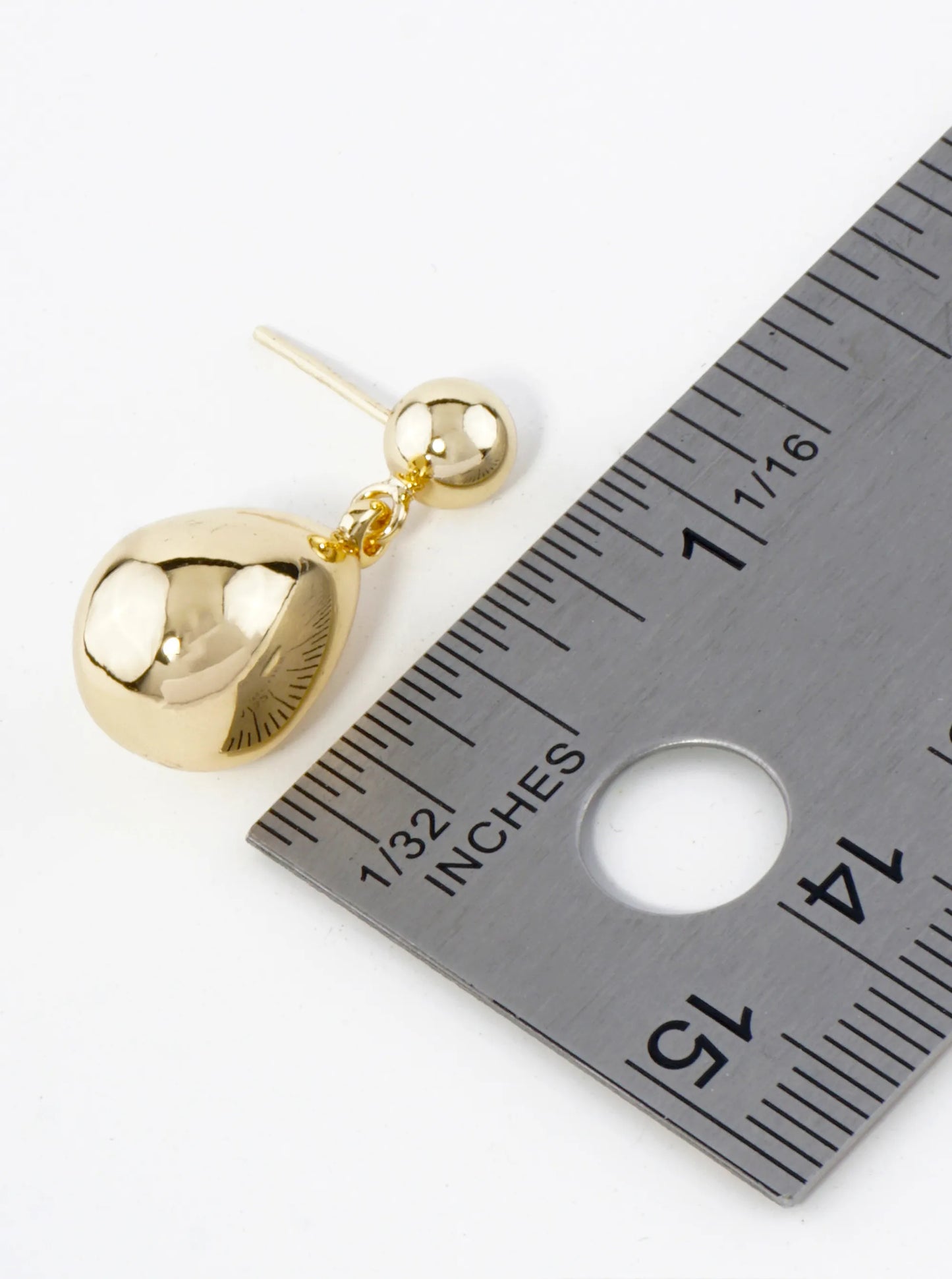 18K Gold Dipped Medium Puffy Teardrop Drop Dangle Post Earrings