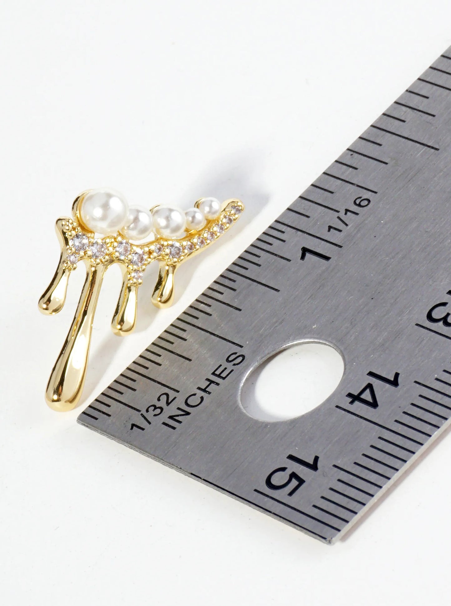 18K Gold Dipped Melting CZ Glass Pearl Bar Asymmetrical Stud Earrings