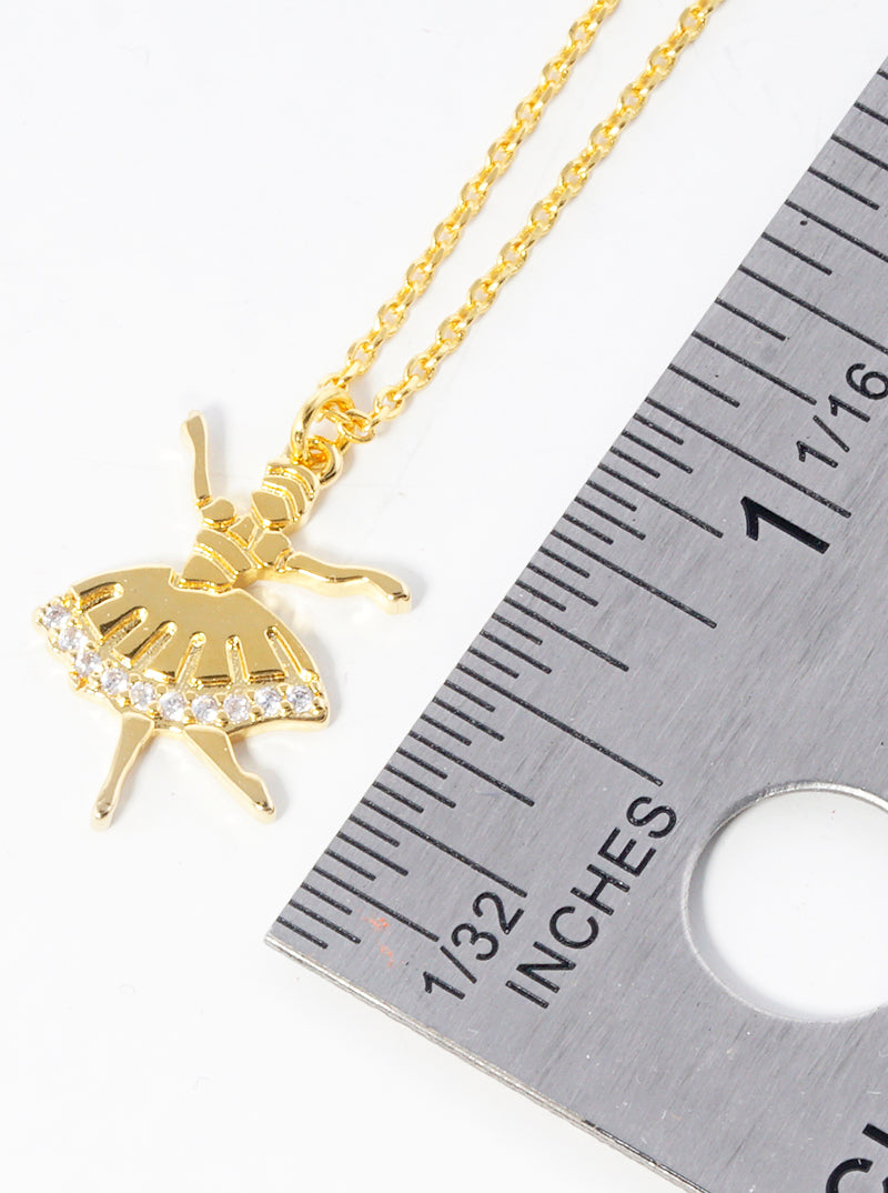 18K Gold Dipped Metal CZ Pave Ballerina Girl Pendant Delicate Necklace