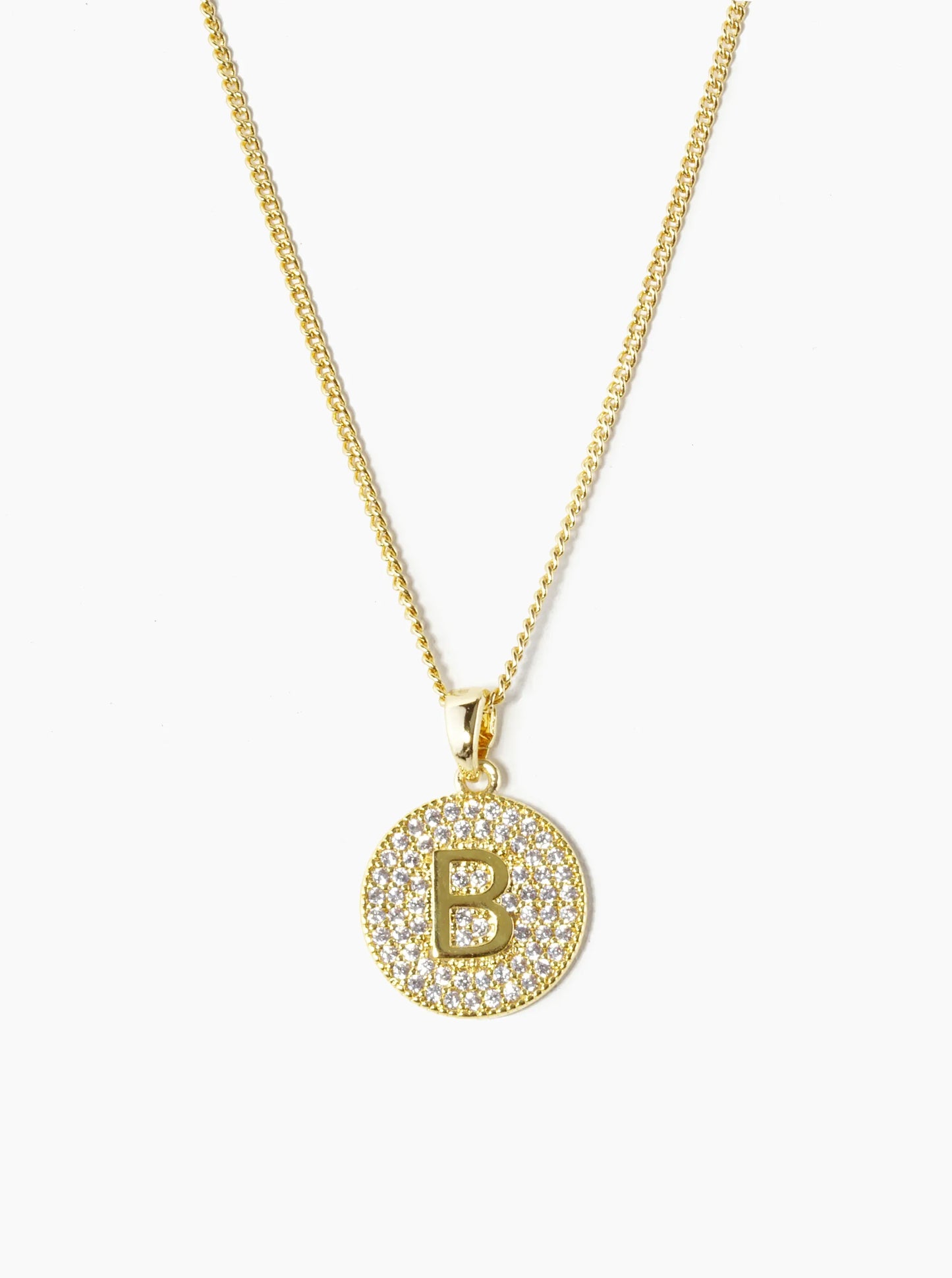 18K Gold Dipped Micro Pave Cubic Zirconia Initial Letter Pendant Necklace