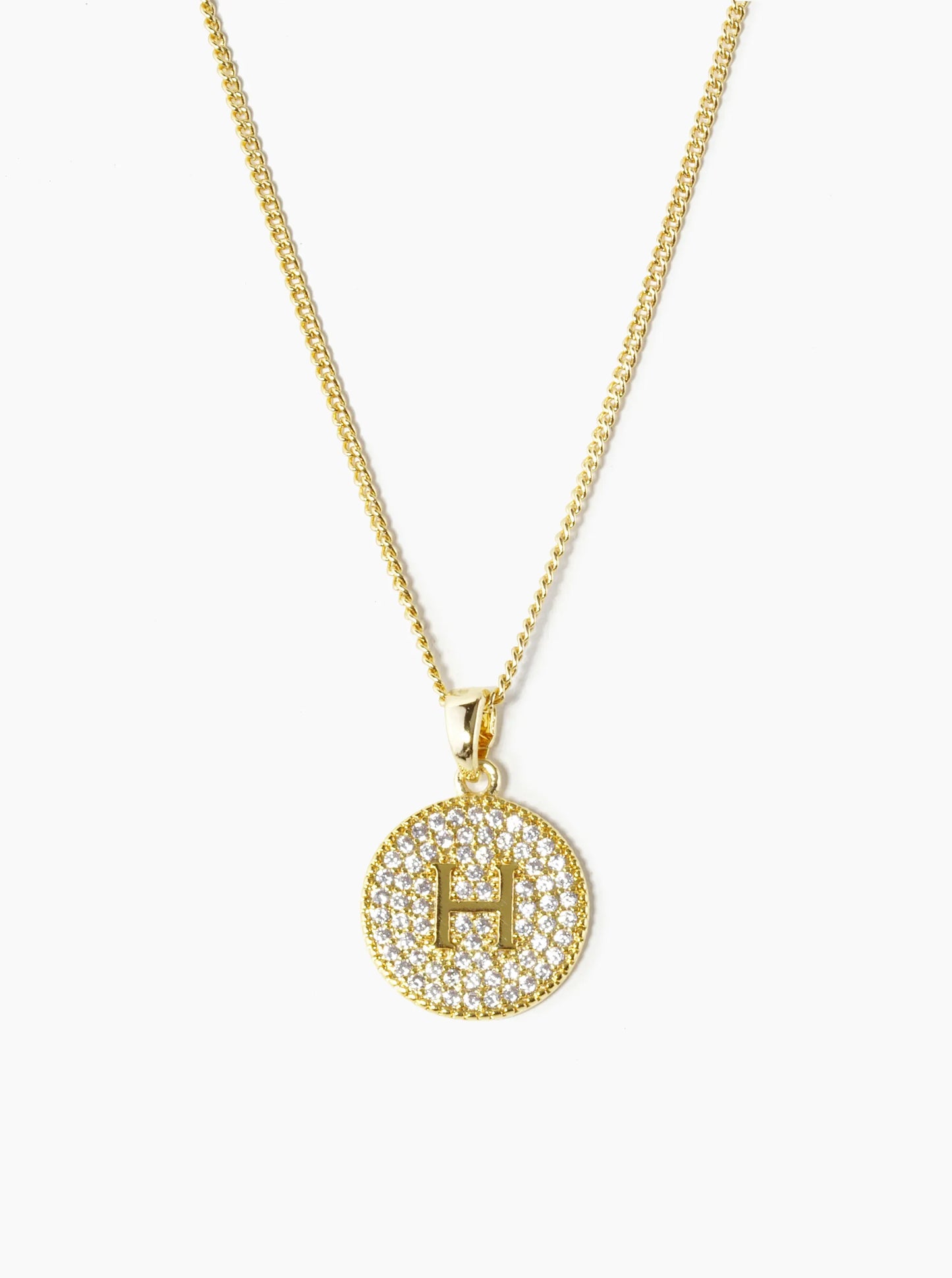 18K Gold Dipped Micro Pave Cubic Zirconia Initial Letter Pendant Necklace