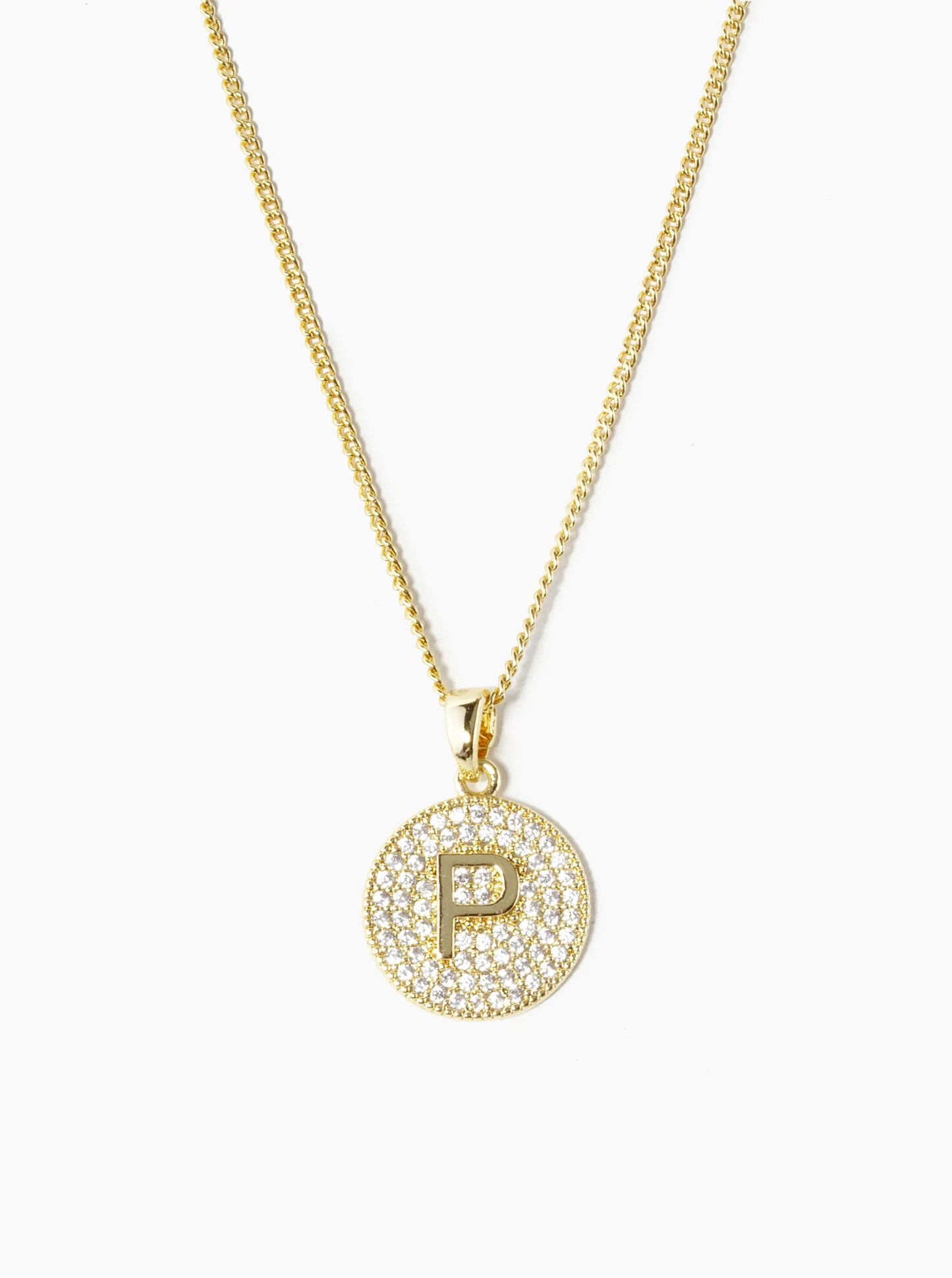 18K Gold Dipped Micro Pave Cubic Zirconia Initial Letter Pendant Necklace