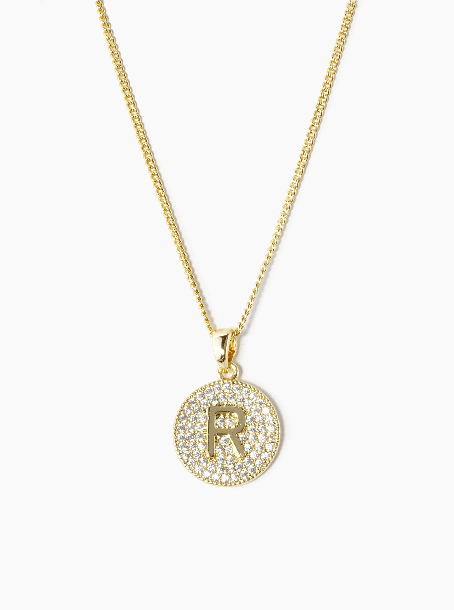 18K Gold Dipped Micro Pave Cubic Zirconia Initial Letter Pendant Necklace