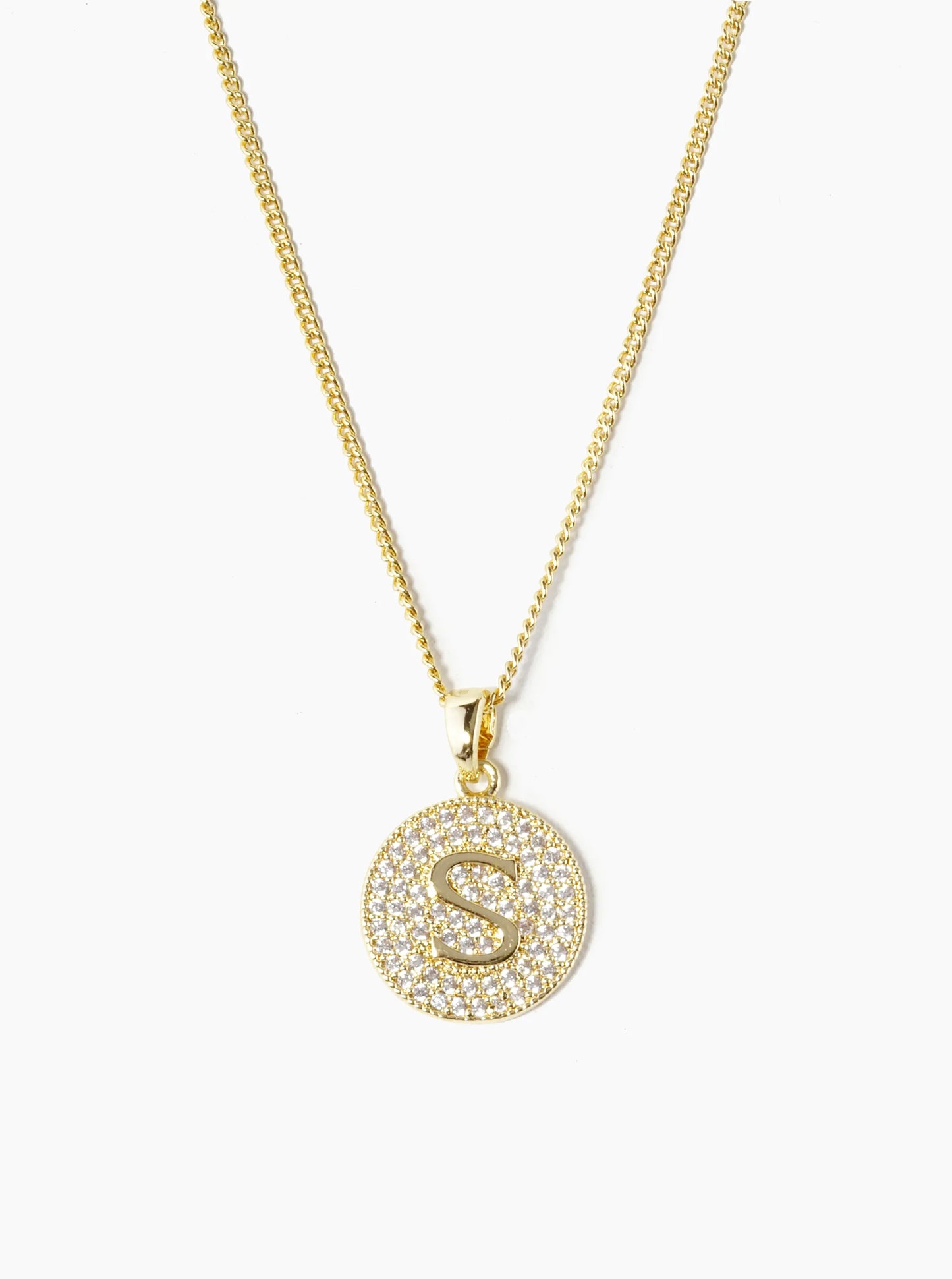 18K Gold Dipped Micro Pave Cubic Zirconia Initial Letter Pendant Necklace