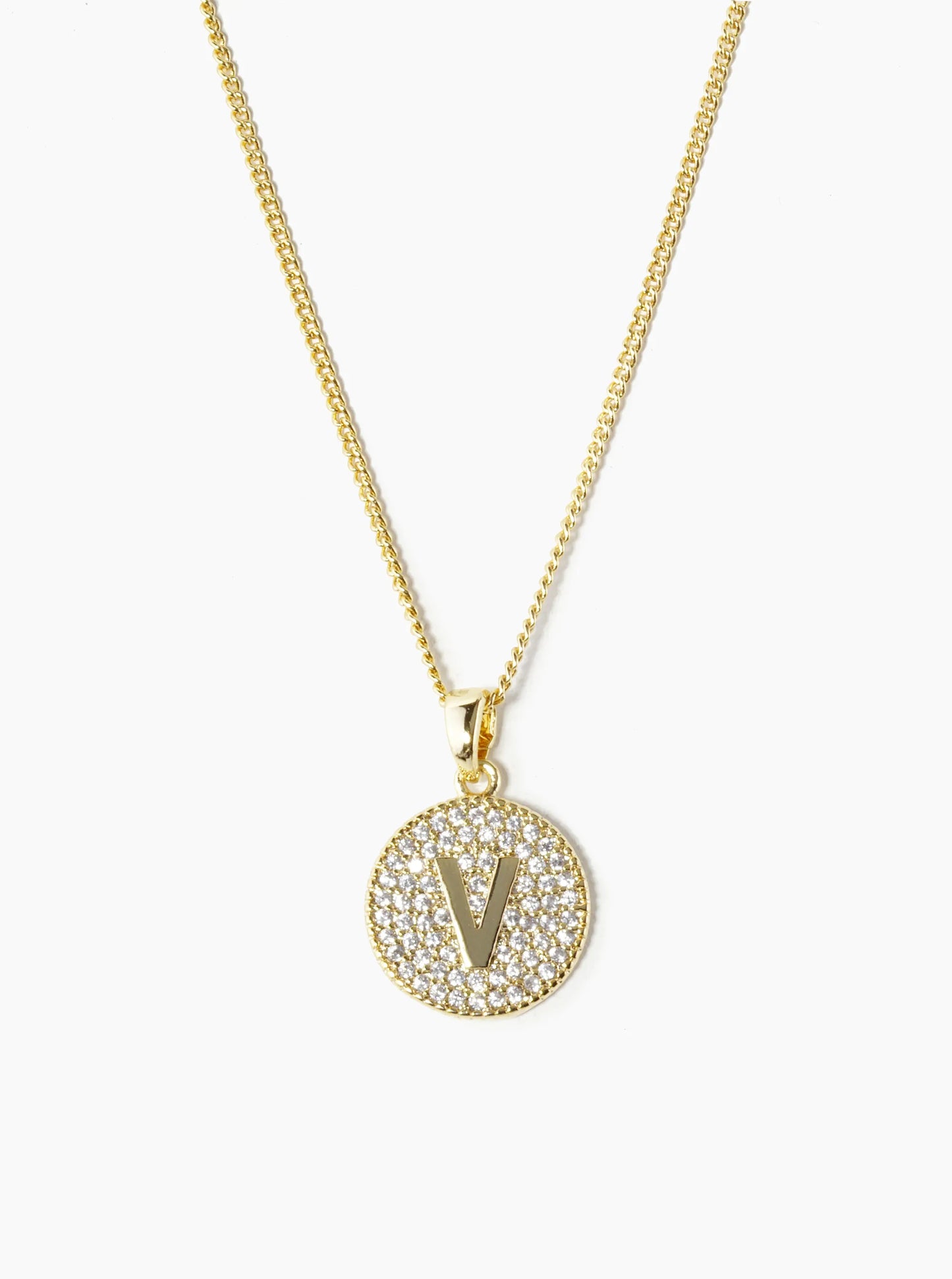 18K Gold Dipped Micro Pave Cubic Zirconia Initial Letter Pendant Necklace