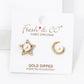 18K Gold Dipped Micro Pave Cubic Zirconia With Pearl Star And Moon Asymmetrical Stud Earrings