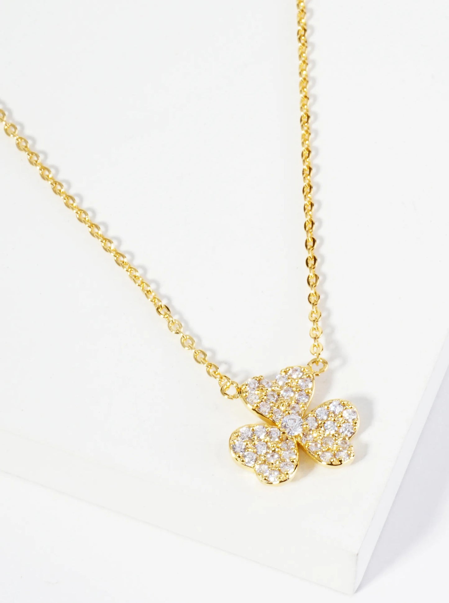 18K Gold Dipped Micro Pave Set CZ 3 Leaf Clover Pendant Necklace