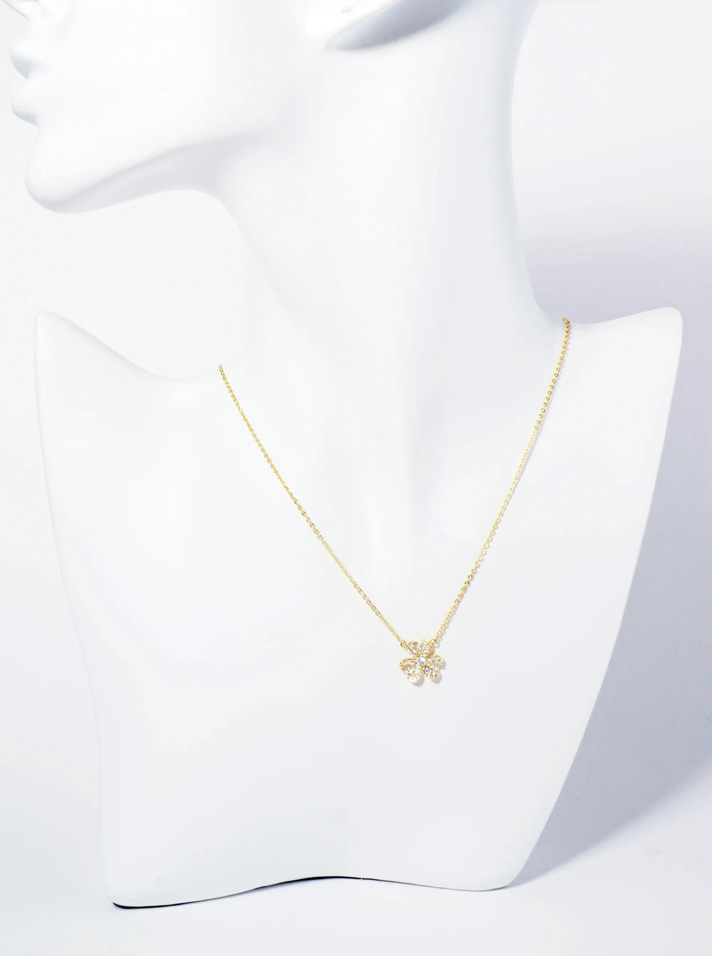 18K Gold Dipped Micro Pave Set CZ 3 Leaf Clover Pendant Necklace