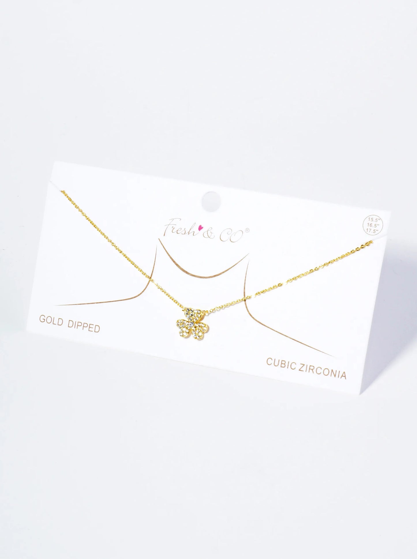 18K Gold Dipped Micro Pave Set CZ 3 Leaf Clover Pendant Necklace