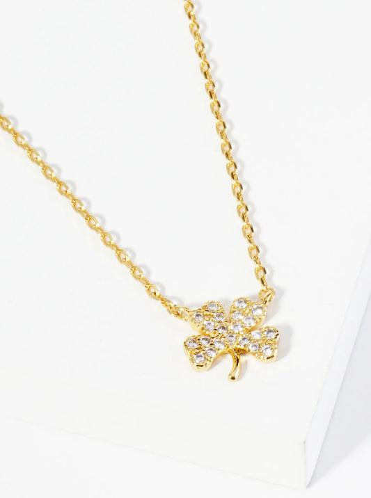 18K Gold Dipped Micro Pave Set CZ Clover Pendant Necklace