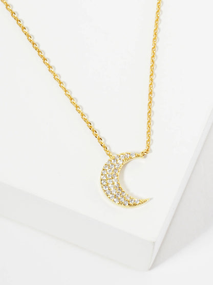 18K Gold Dipped Micro Pave Set CZ Crescent Moon Pendant Necklace