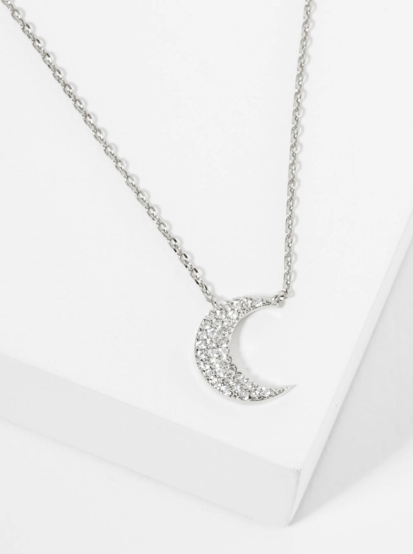 18K Gold Dipped Micro Pave Set CZ Crescent Moon Pendant Necklace