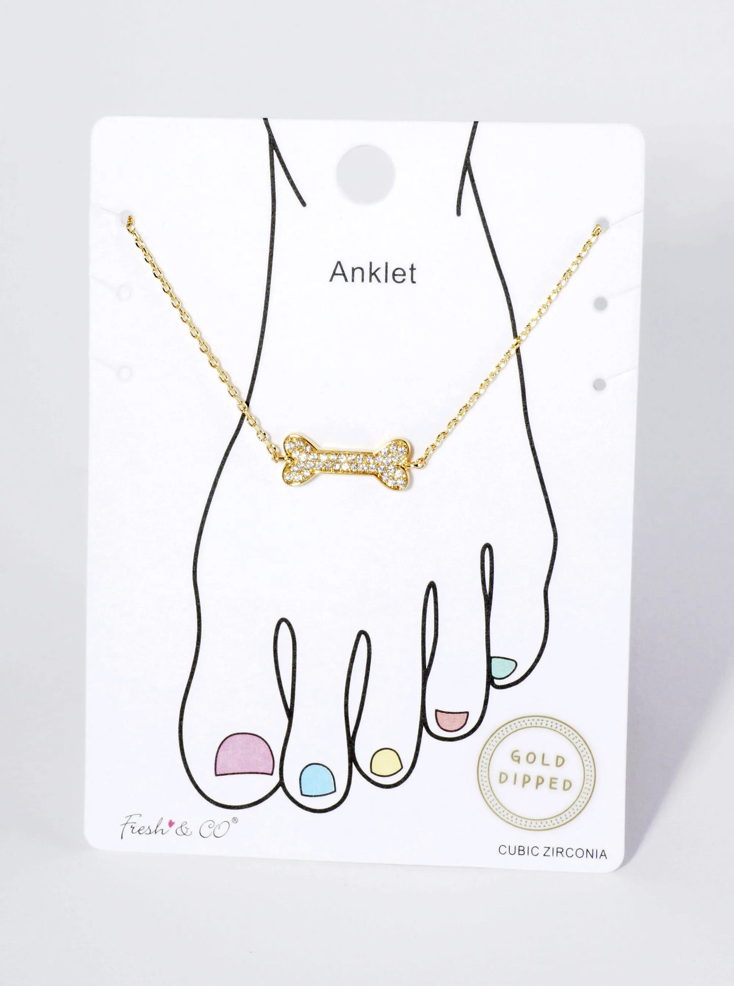 18K Gold Dipped Micro Pave Set CZ Dog Treat Brass Chain Anklet