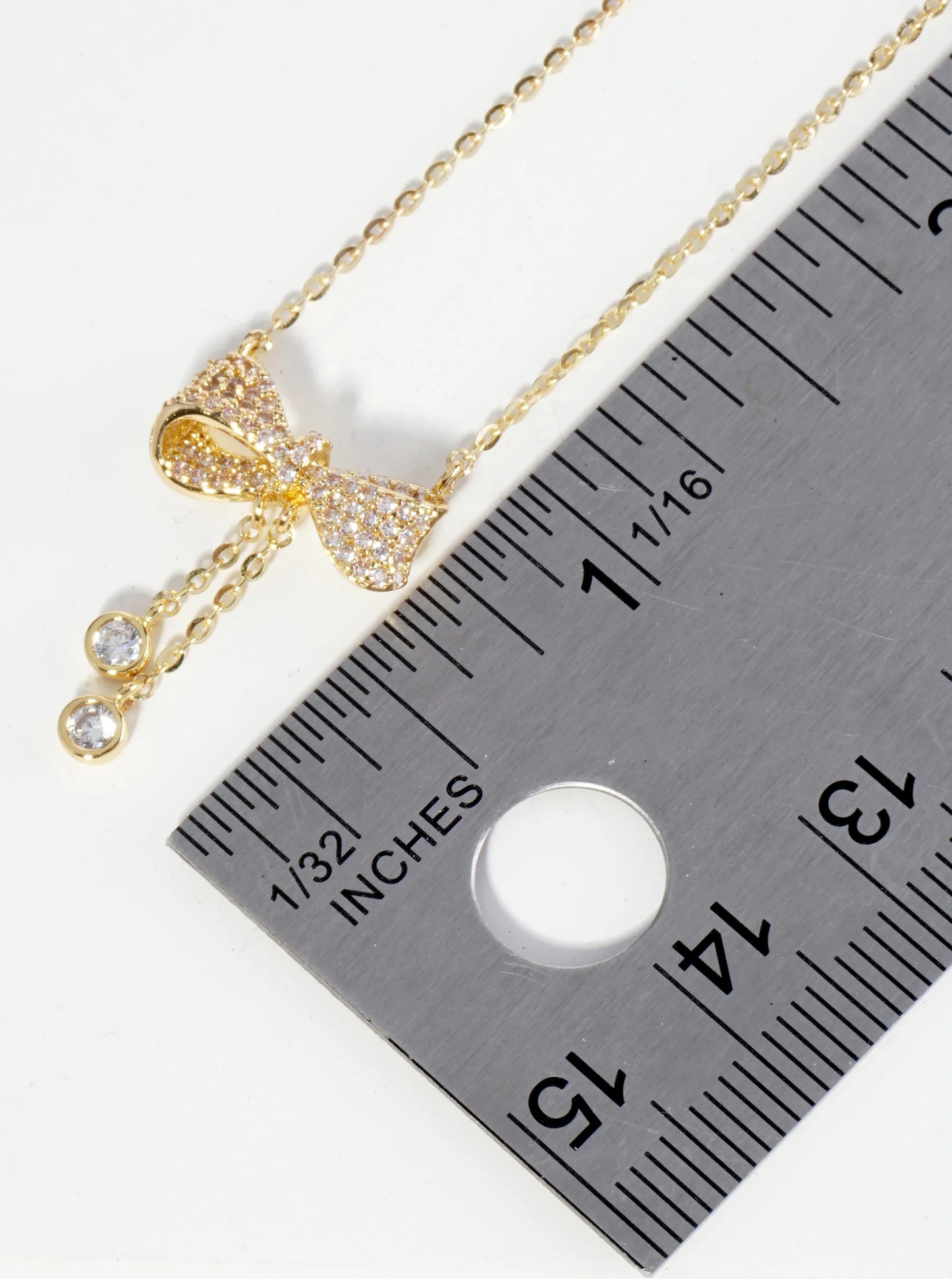 18K Gold Dipped Micro Pave Set CZ Ribbon Bow Pendant Necklace