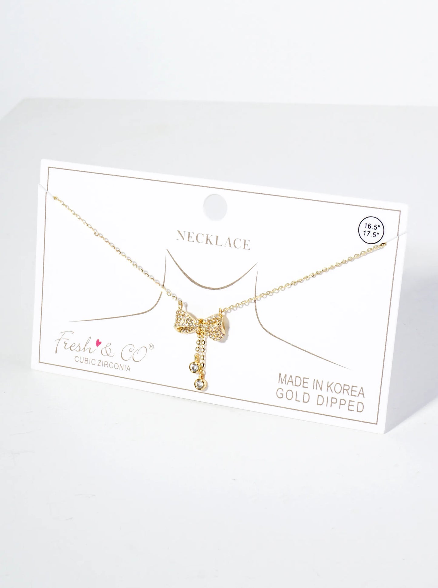 18K Gold Dipped Micro Pave Set CZ Ribbon Bow Pendant Necklace