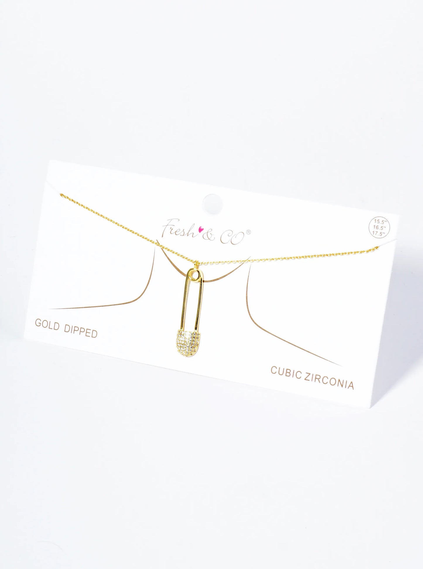 18K Gold Dipped Micro Pave Set CZ Safety Pin Pendant Necklace