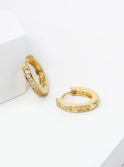 18K Gold Dipped Micro Pave Set Cubic Zirconia 12mm Huggie Hoop Earrings