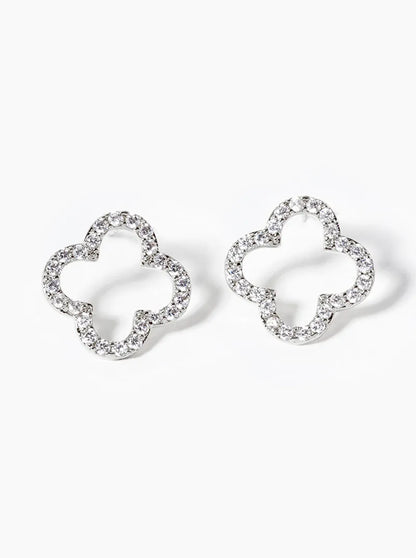 18K Gold Dipped Micro Pave Set Cubic Zirconia 13mm Quatrefoil 925 Sterling Silver Post Stud Earrings