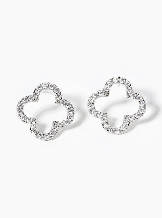 18K Gold Dipped Micro Pave Set Cubic Zirconia 13mm Quatrefoil 925 Sterling Silver Post Stud Earrings