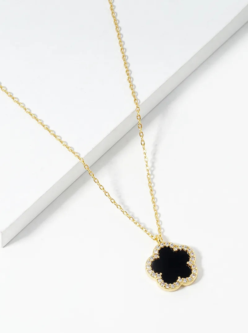 18K Gold Dipped Micro Pave Set Cubic Zirconia 13mm Semi-Precious Flower Pendant Necklace
