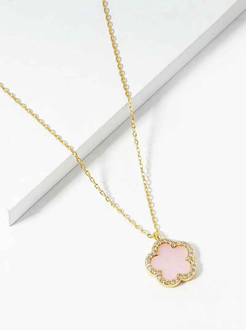 18K Gold Dipped Micro Pave Set Cubic Zirconia 13mm Semi-Precious Flower Pendant Necklace