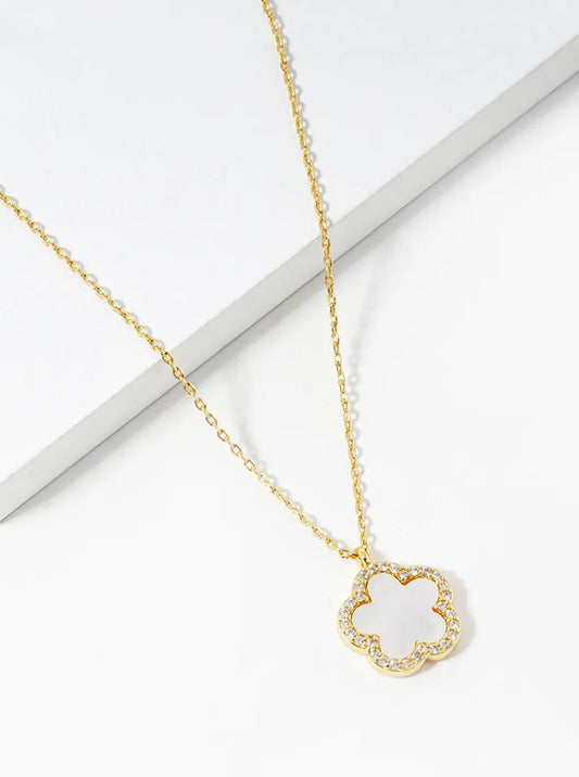 18K Gold Dipped Micro Pave Set Cubic Zirconia 13mm Semi-Precious Flower Pendant Necklace