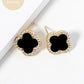 18K Gold Dipped Micro Pave Set Cubic Zirconia 13mm Semi-Precious Quatrefoil 925 Sterling Silver Post Stud Earrings