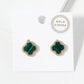 18K Gold Dipped Micro Pave Set Cubic Zirconia 13mm Semi-Precious Quatrefoil 925 Sterling Silver Post Stud Earrings