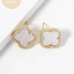 18K Gold Dipped Micro Pave Set Cubic Zirconia 13mm Semi-Precious Quatrefoil 925 Sterling Silver Post Stud Earrings