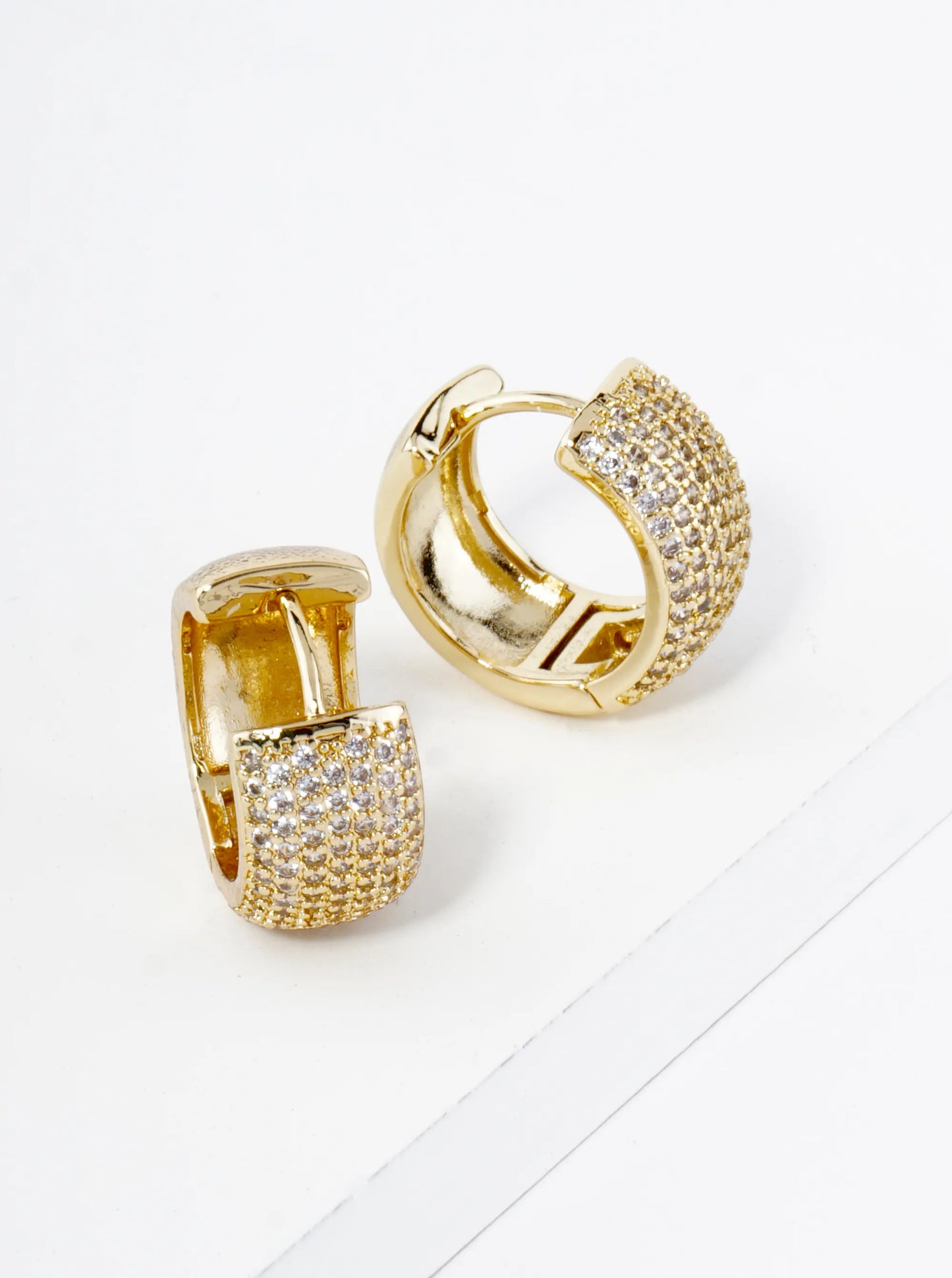 18K Gold Dipped Micro Pave Set Cubic Zirconia 15mm Huggie Hoop Earrings