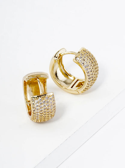 18K Gold Dipped Micro Pave Set Cubic Zirconia 15mm Huggie Hoop Earrings