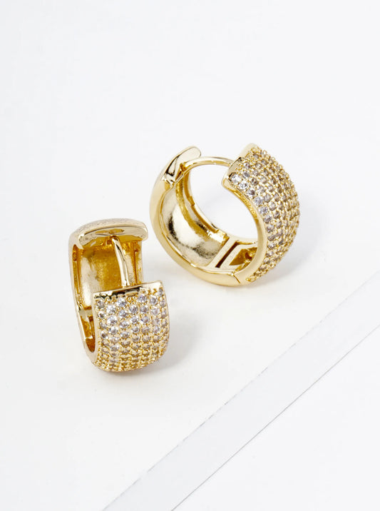 18K Gold Dipped Micro Pave Set Cubic Zirconia 15mm Huggie Hoop Earrings
