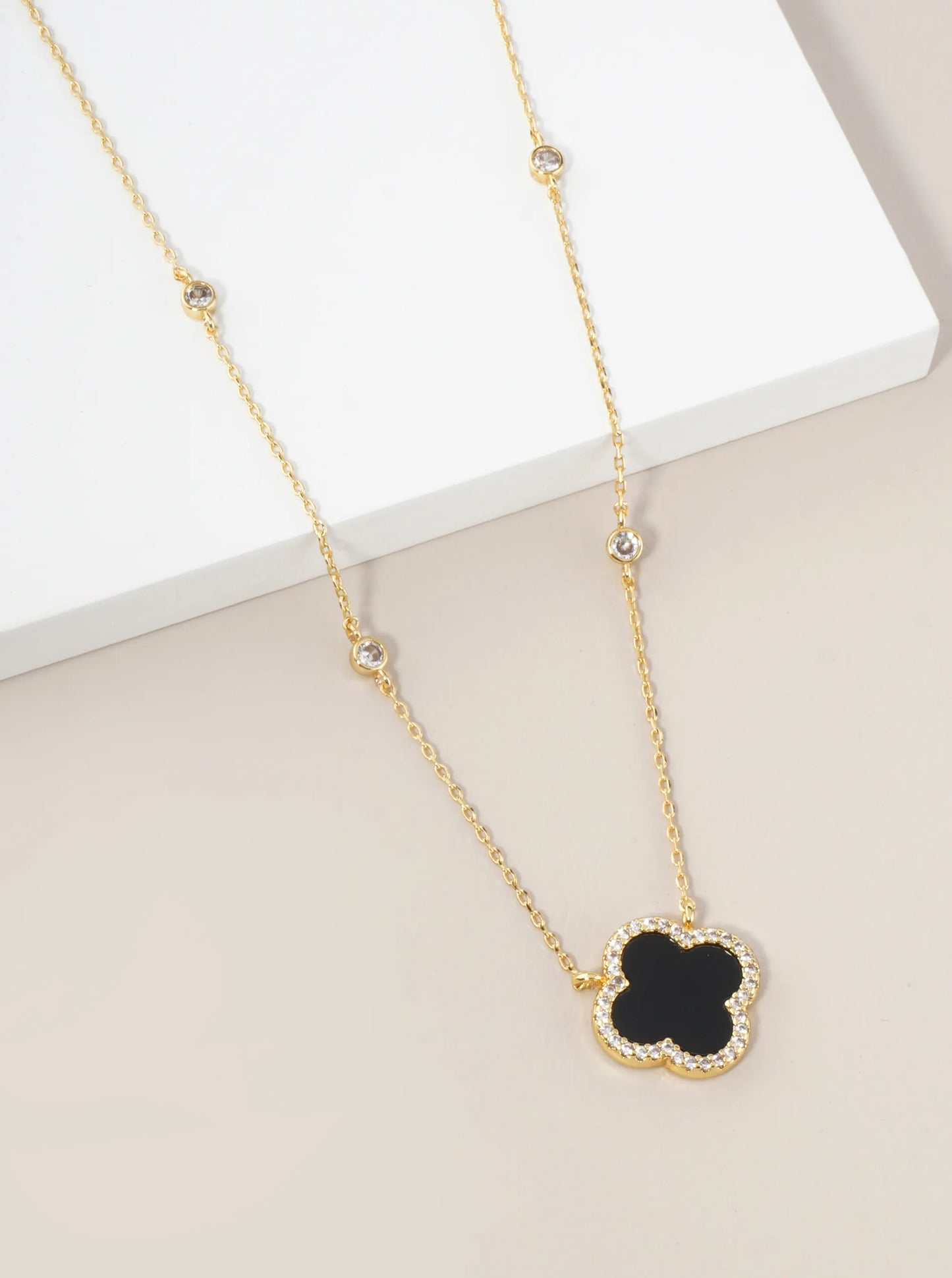 18K Gold Dipped Micro Pave Set Cubic Zirconia 15mm Quatrefoil Pendant Necklace