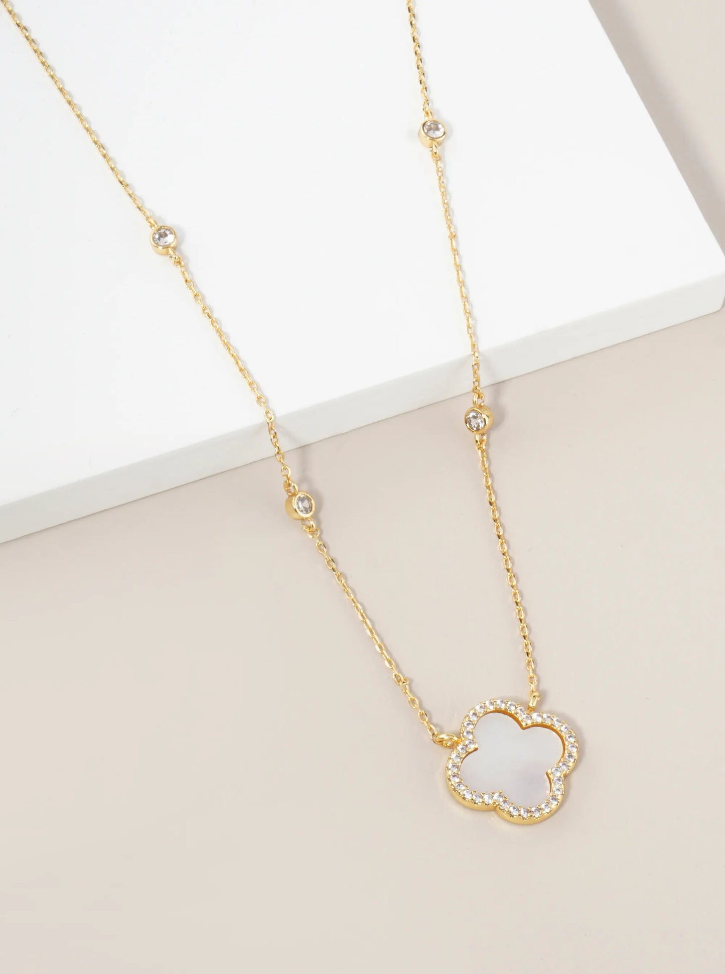 18K Gold Dipped Micro Pave Set Cubic Zirconia 15mm Quatrefoil Pendant Necklace