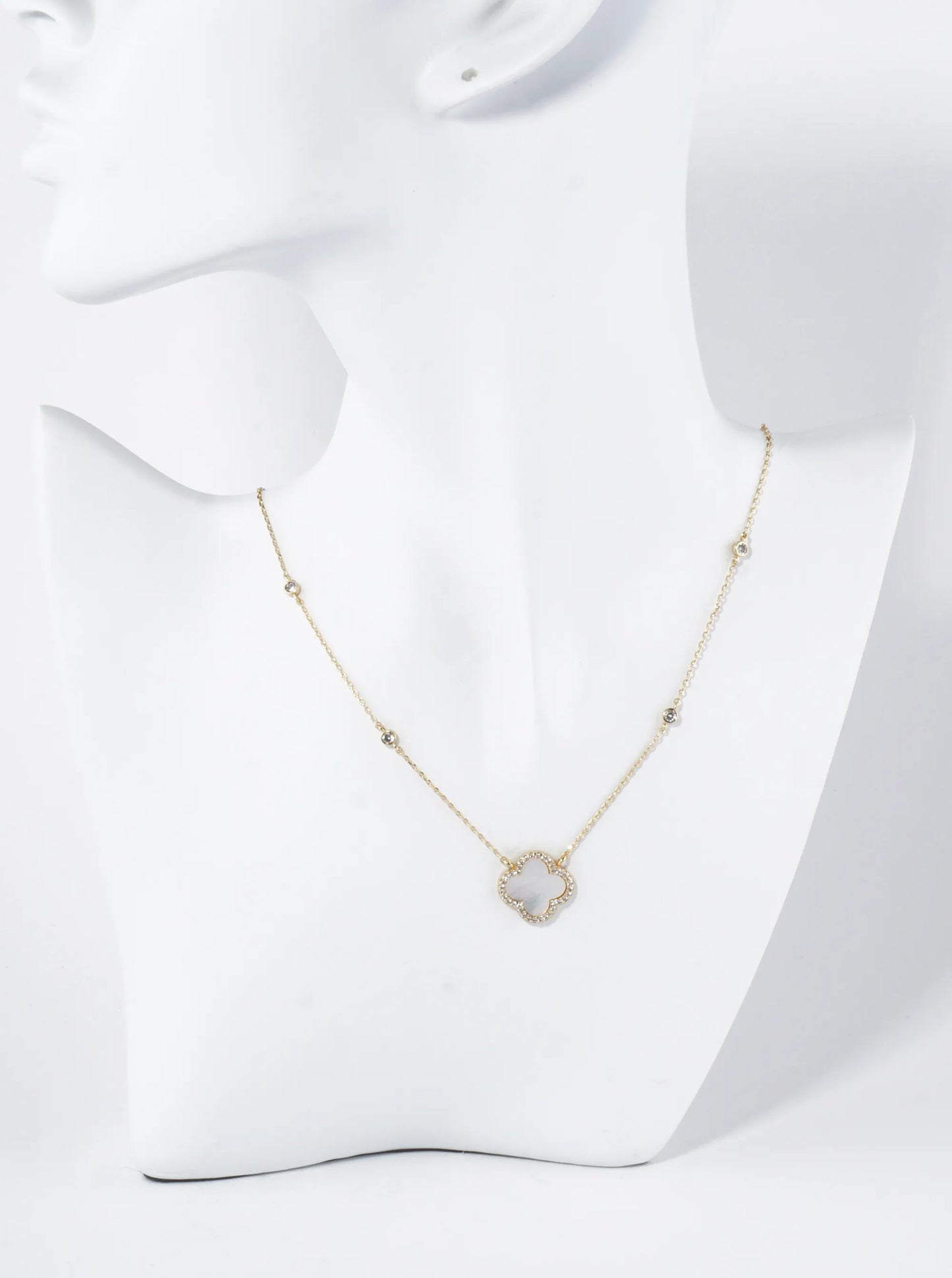 18K Gold Dipped Micro Pave Set Cubic Zirconia 15mm Quatrefoil Pendant Necklace