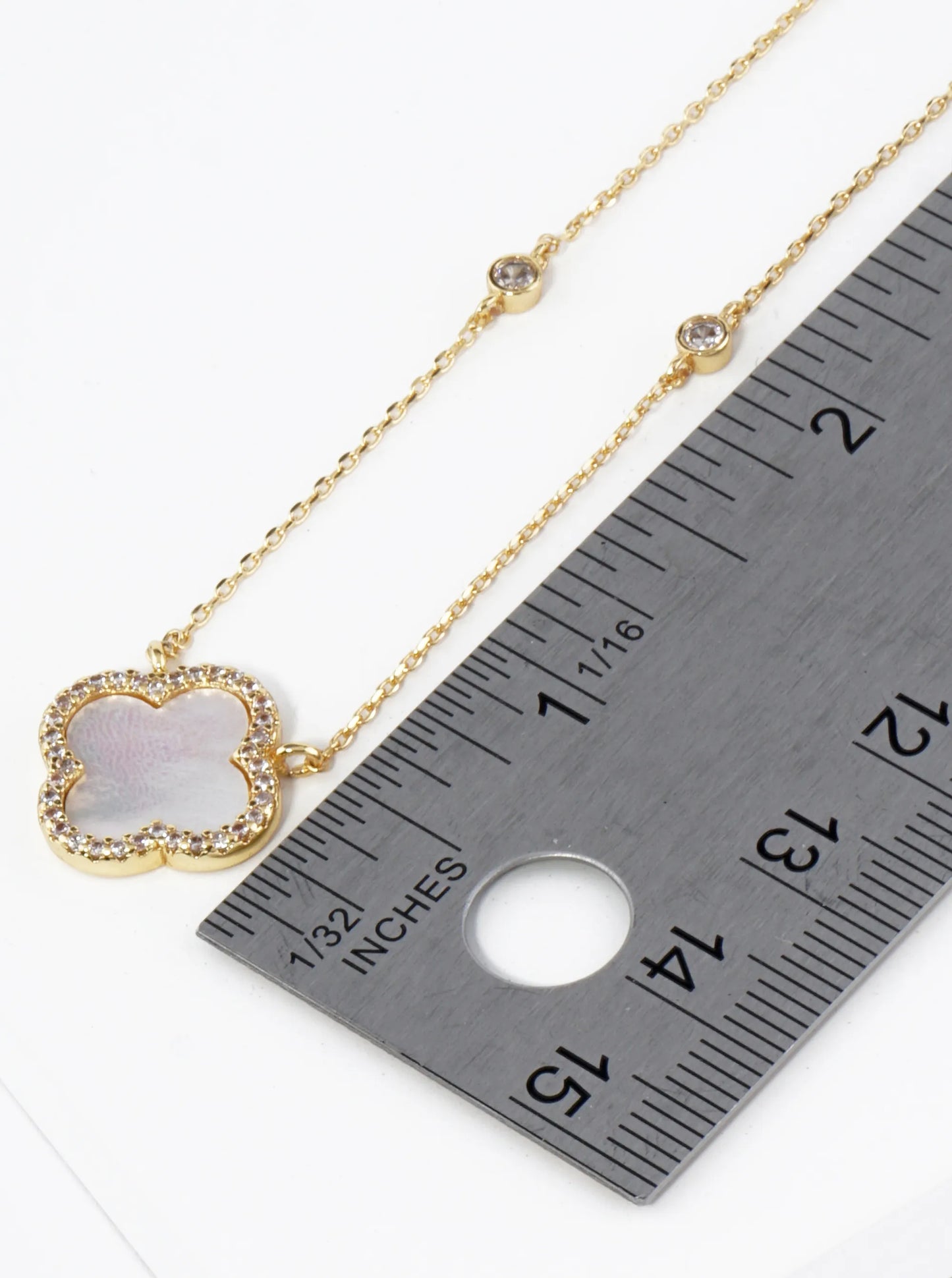 18K Gold Dipped Micro Pave Set Cubic Zirconia 15mm Quatrefoil Pendant Necklace