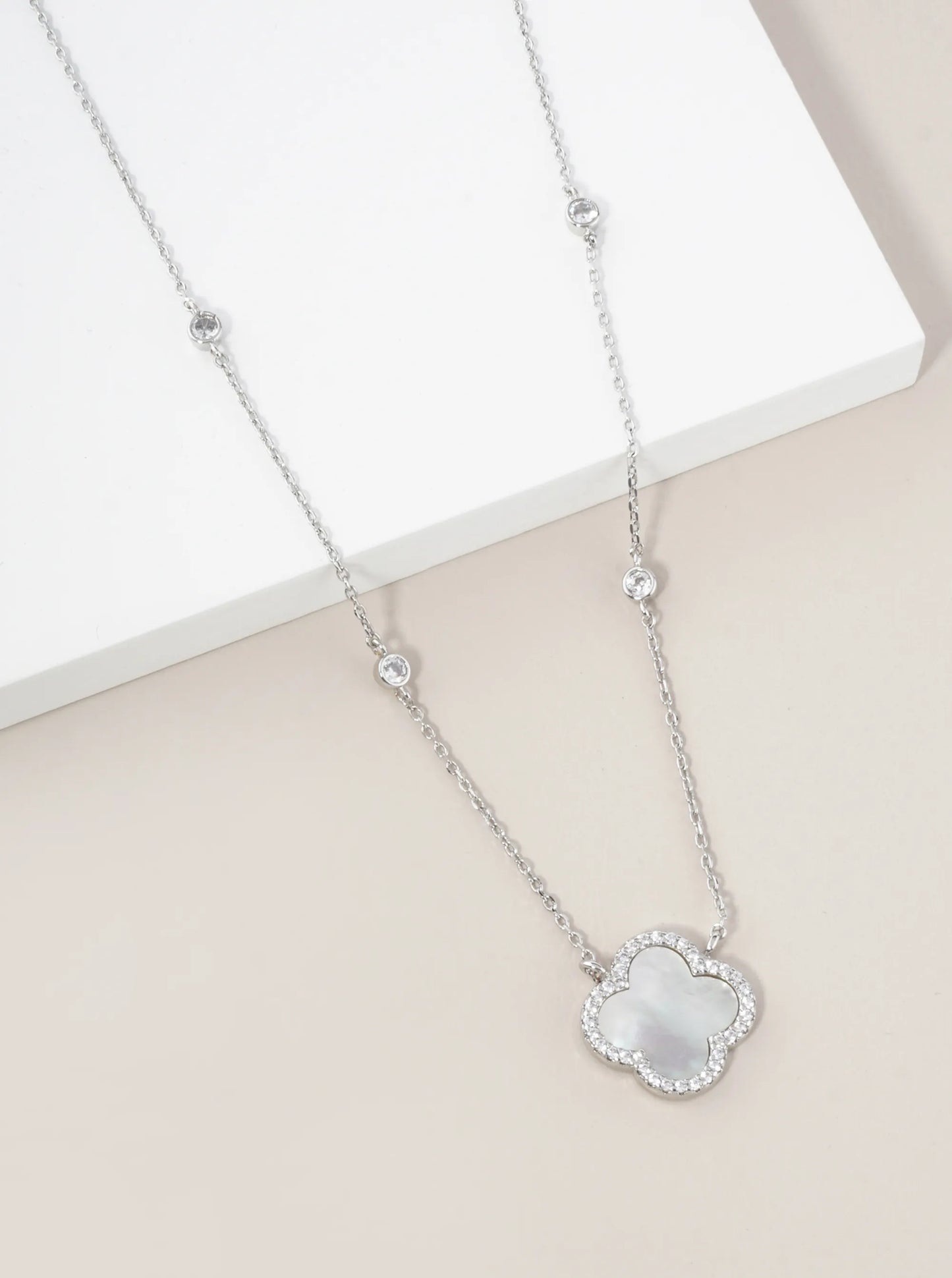 18K Gold Dipped Micro Pave Set Cubic Zirconia 15mm Quatrefoil Pendant Necklace