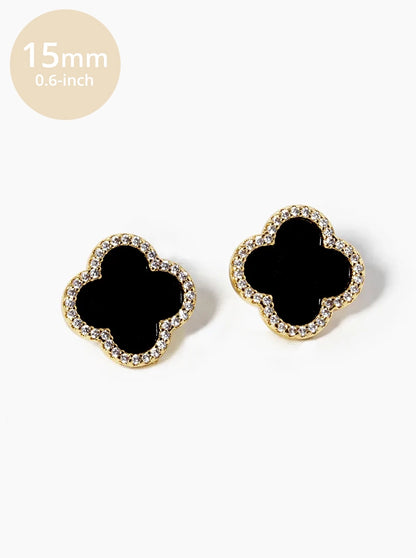 18K Gold Dipped Micro Pave Set Cubic Zirconia 15mm Semi-Precious Quatrefoil 925 Sterling Silver Post Stud Earrings