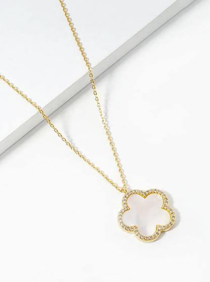 18K Gold Dipped Micro Pave Set Cubic Zirconia 17mm Flower Pendant Necklace